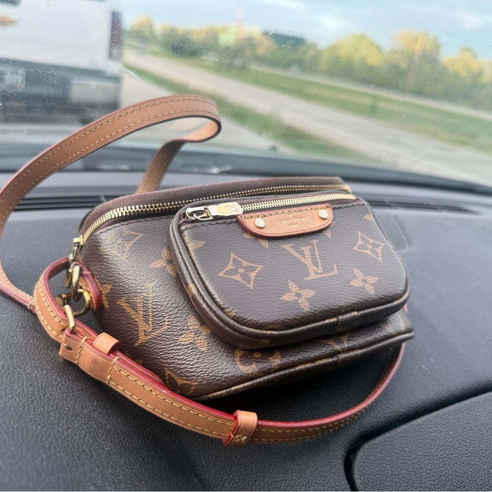 Louis Vuitton Monogram Canvas Belt Bag in Brown with Tan Trim